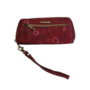 Travelon Womens Maroon Wristlet Wallet Nylon Floral Zip Accordion RFID Travel